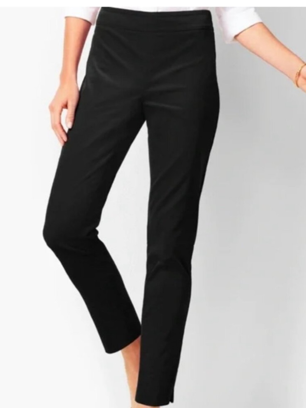 Talbots Pants - black velvet flat front skinny w/ankle slits - Picture 2 of 12